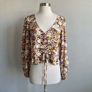 Sanctuary Drawn to You Blouse V-neck Long Sleeve Floral Cinch Small NWT